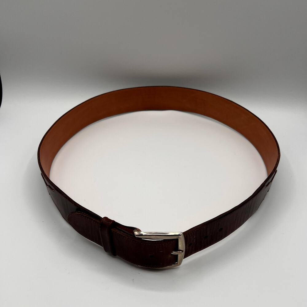 LUCCHESS Made in USA Leather Western Silver-Tone Buckle Mens Belt